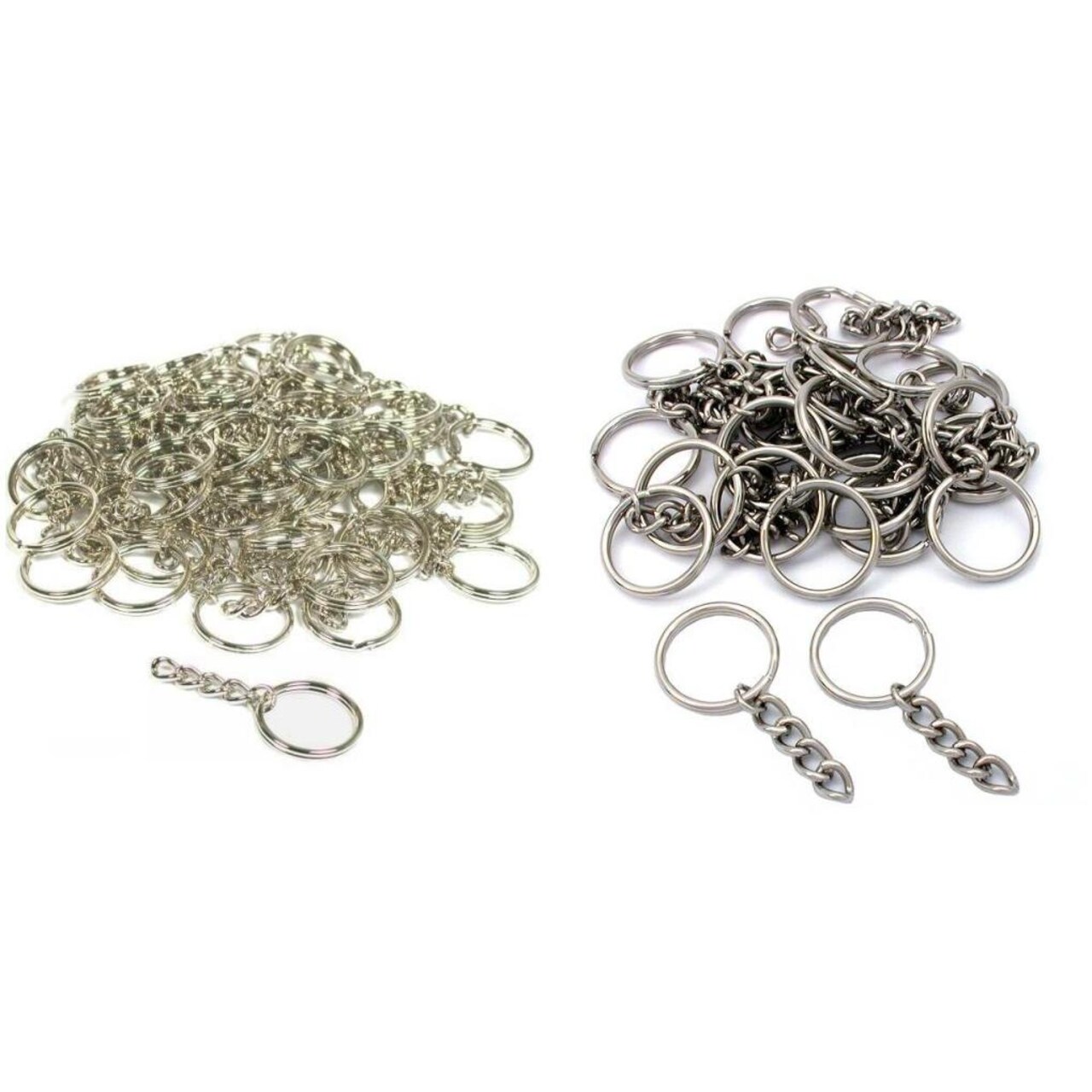 Nickel Plated Key Chain Rings w/ Chain Jewelry Findings Connectors Kit 100 Pcs